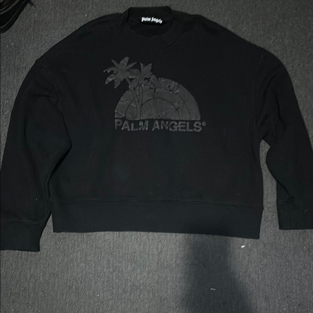 Palm Angels Black Crewneck Sweater with Palm Tree Design